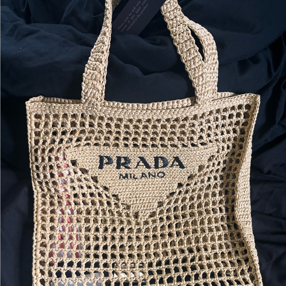 Prada Tan Crochet Tote Bag with Woven Handles